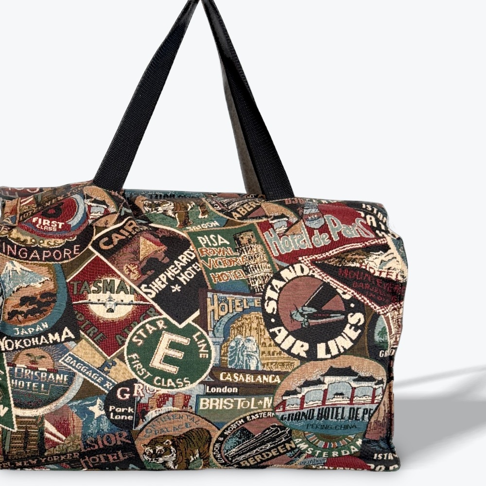 Vintage‎ Tapestry Travel Patch Overnight Weekender Bag Multicolor Large Carry On